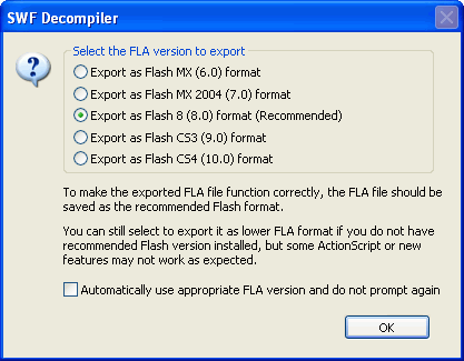 Choose the FLA version to export